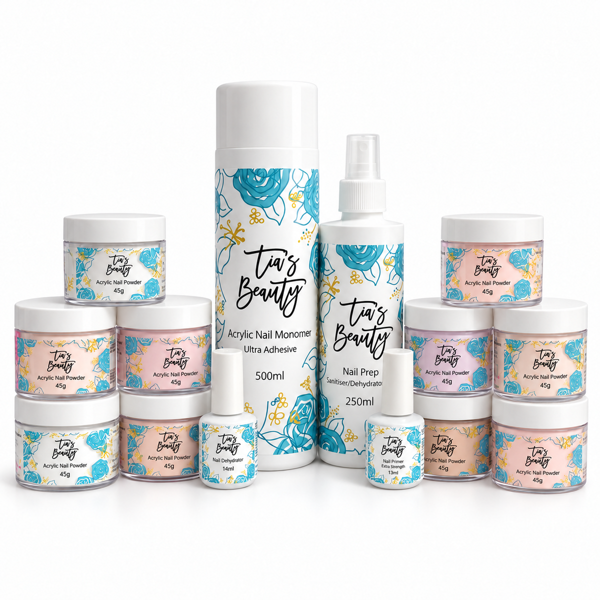 Tia’s Beauty Ultimate Professional Acrylic Kit – 500ml Monomer & 10 Powders
