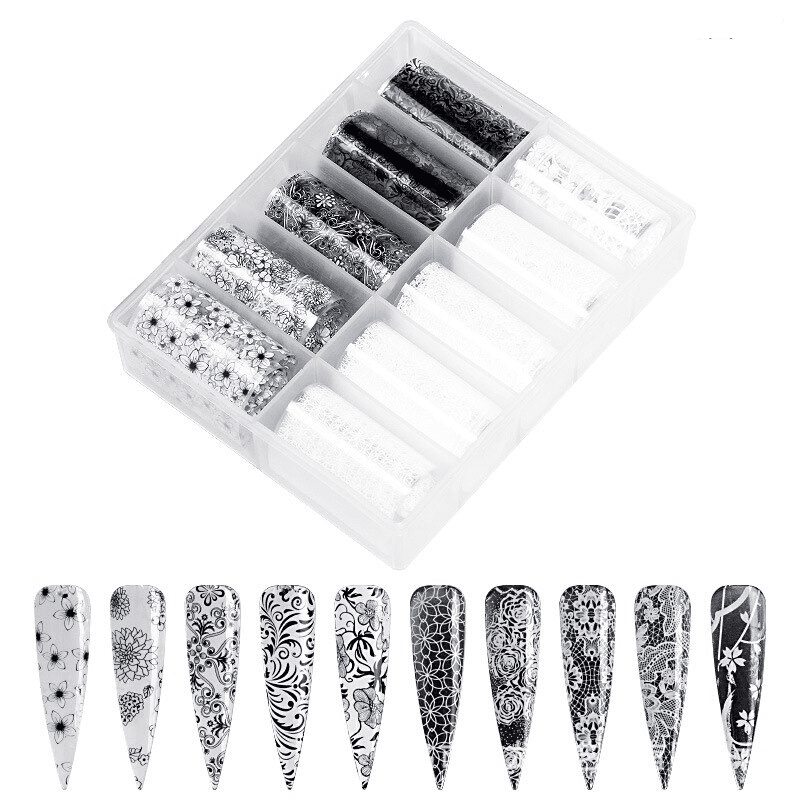 NAIL ART FOIL BLACK & WHITE - box 5